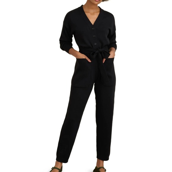 Alex Mill Pants - Alex Mill Sweater Jumpsuit Black Wool Cotton Belted Long Sleeve Womens Small